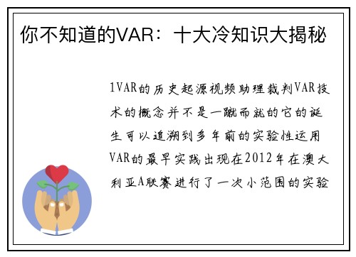 你不知道的VAR：十大冷知识大揭秘